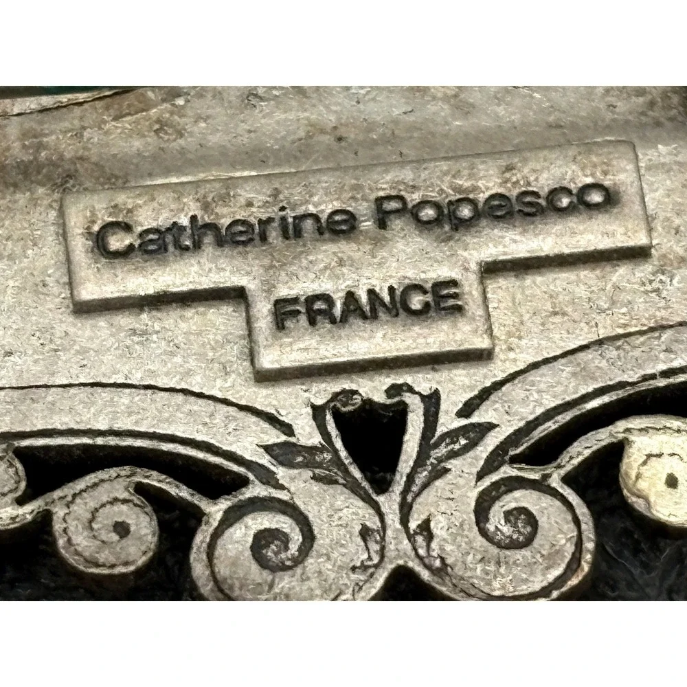Catherine Popesco France Art Deco Style Vintage Brooch Rhinestone Silver Tone